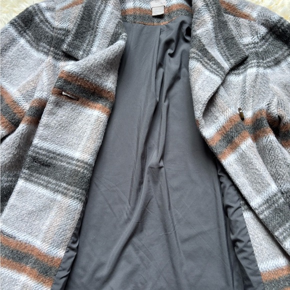 Chico’s Plaid Wool Blend Jacket Coat Gray Brown Size 2 - Picture 4 of 5
